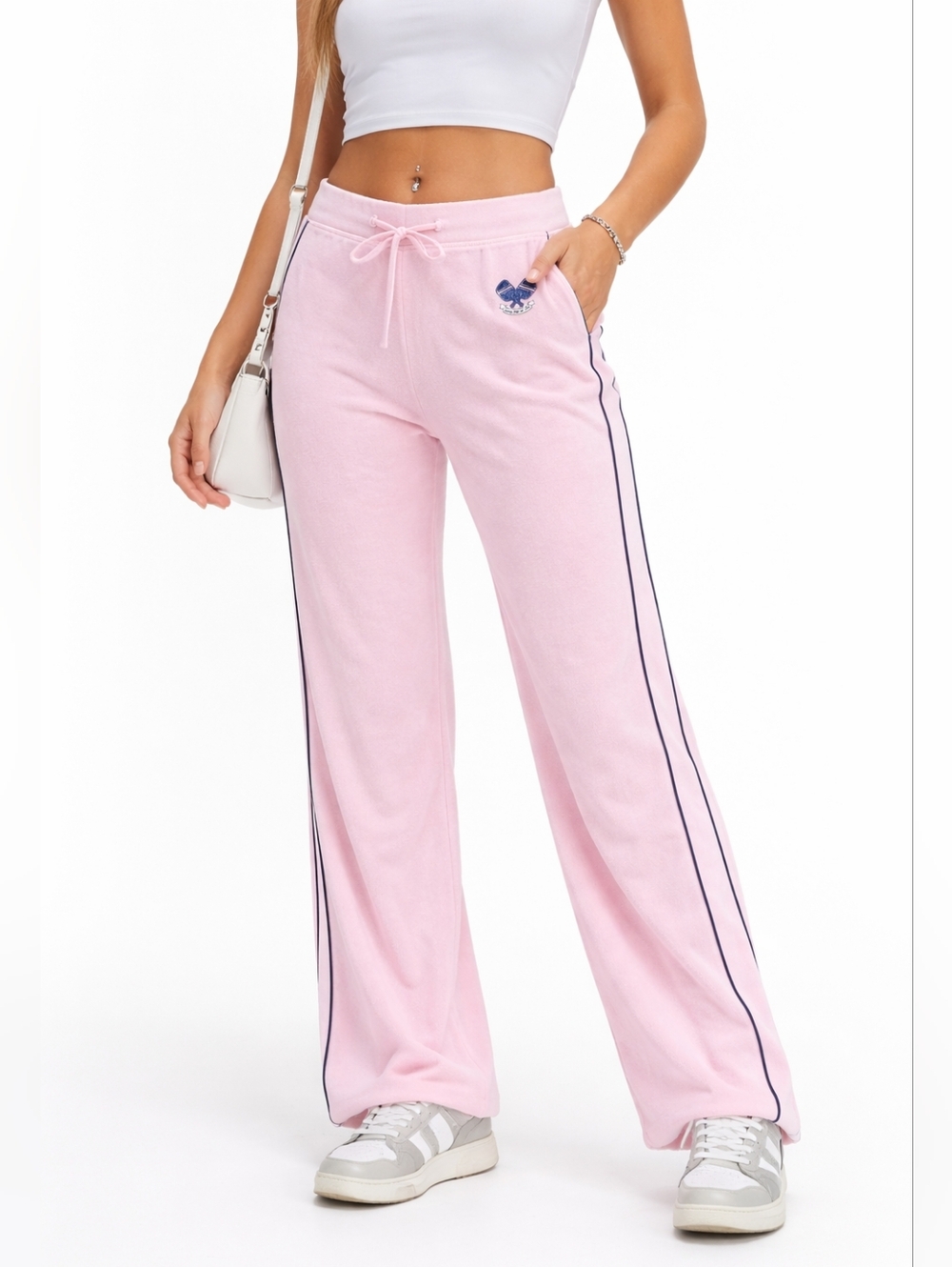 Juicy Couture Velour Track Pants Womens Large Pink Y2K Lounge Joggers Side Strip